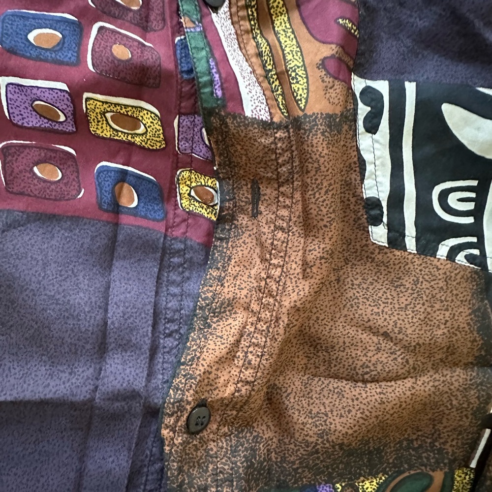 Colorful Patchwork Button Down Silk Shirt - image 4